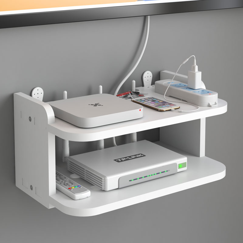 wifi墙壁电视挂墙上机顶盒路由器放置架置物收纳盒免打孔托架支架 住宅家具 搁板/置物架/家用陈列架 原图主图