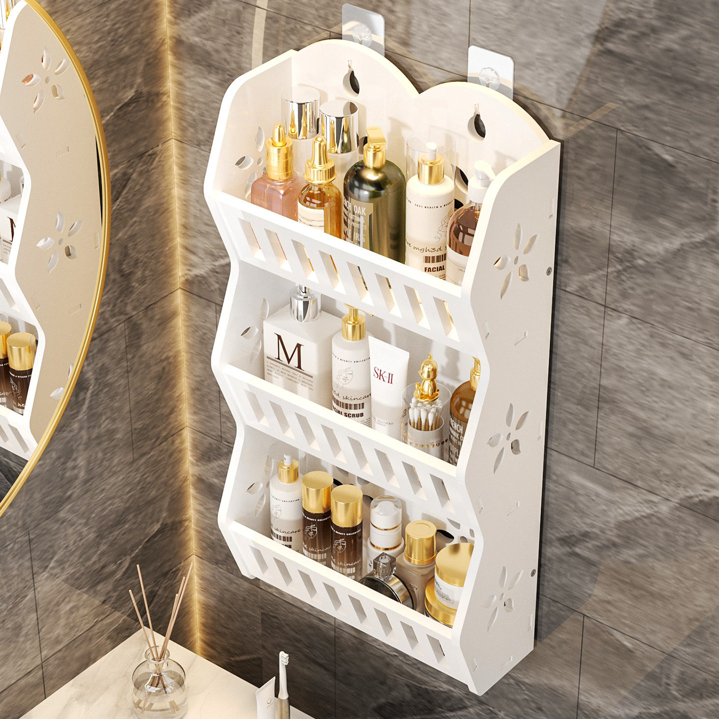 壁挂式卫生间放置架浴室挂墙置物架化妆品厕所收纳架子多层免打孔,家装主材,卫浴置物架,淘宝优惠券,粉丝福利购,淘宝优惠卷