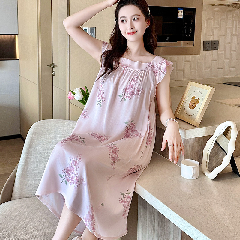 2025新款睡裙女春夏季棉绸连衣裙气质感长裙绵绸睡衣人造棉可外穿
