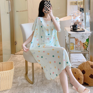 短袖花边睡裙女夏季可外穿防凸点家居服凉感学生睡衣薄款绵绸裙子