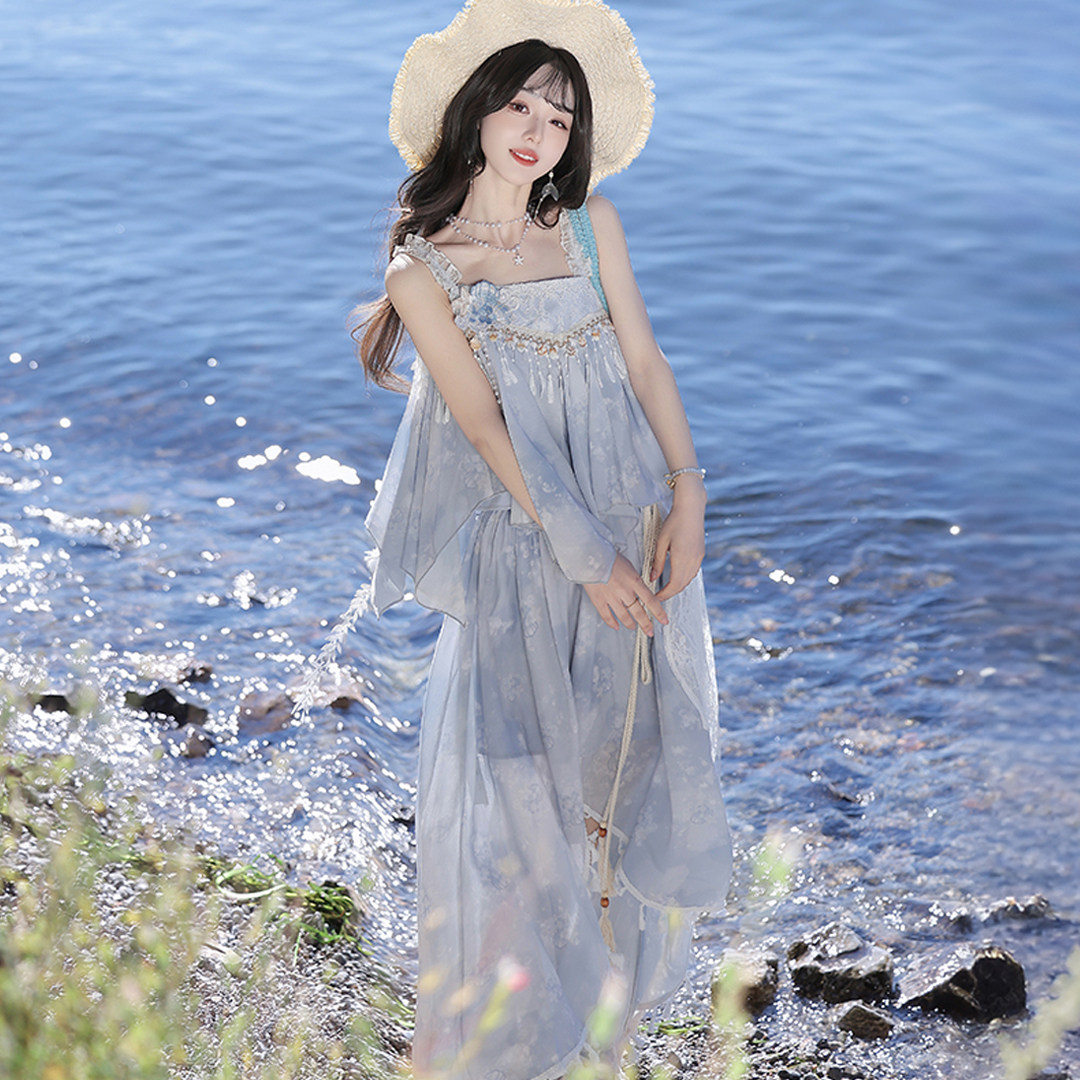 汉元素夏装吊带连衣裙海风盛夏原创改良汉服新款成人仙气日常套装