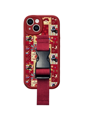马年红色卡通适用苹果17 16 15 14腕带手机壳iPhone13 12华为mate60 70pro支架P70支架小米17定制型号皮纹