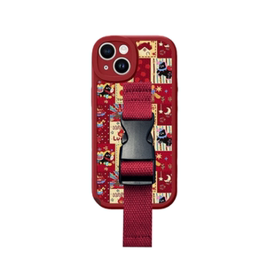 马年红色卡通适用苹果17 16 15 14腕带手机壳iPhone13 12华为mate60 70pro支架P70支架小米17定制型号皮纹