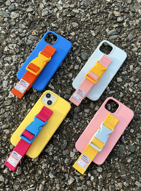 ins液态硅胶适用苹果17 16 15Pro Max腕带手机壳iPhone14 13少女撞色mate60ProP70小米15Pro创意防摔定制型号