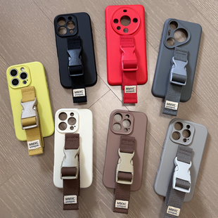 ins简约适用苹果17 16 15 14 13ProMax手机壳创意腕带支架华为mate60Pro 小米15 17Pro三星S24 25u定制型号