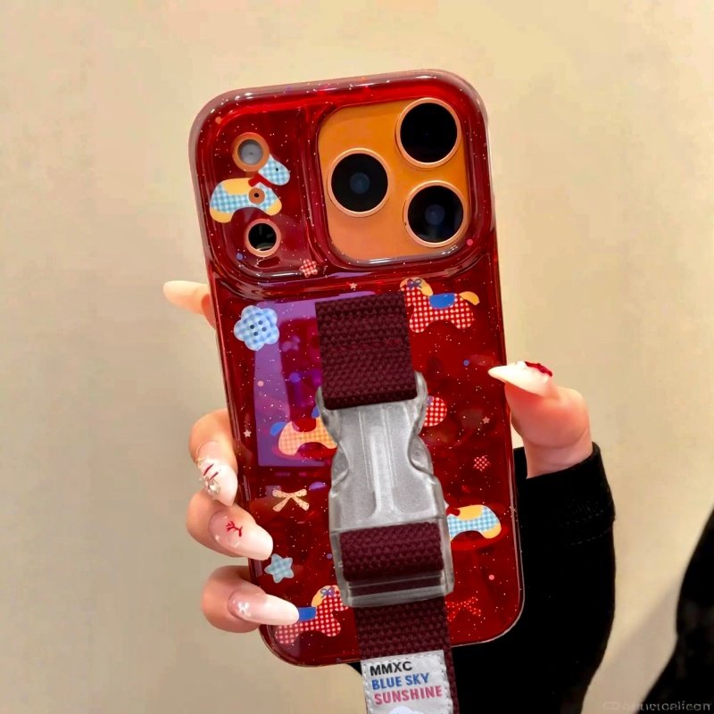 新年马年红色适用苹果17 16 Pro Max腕带手机壳苹果15 14 13创意秋冬小众原创少女可爱加厚防摔保护套,3C数码配件,手机保护套/壳,淘宝优惠券,粉丝福利购,淘宝优惠卷