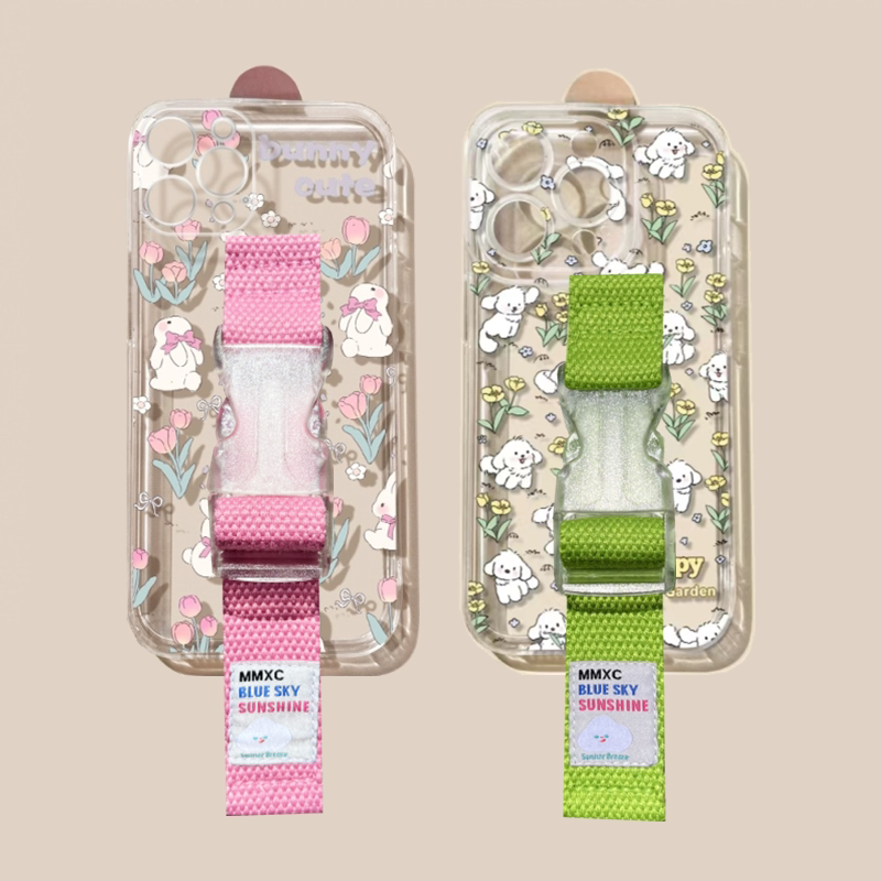 春夏小清新花朵适用苹果17 16 15 14 13 pro max手机壳腕带12少女可爱透明华为mate60pura70三星S24U定制型号