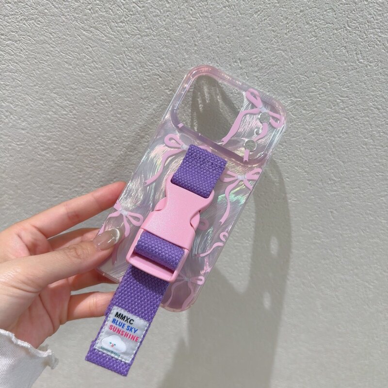 ins小众高级感蝴蝶结腕带适用苹果17 16 15 14 Pro Max手机壳13华为mate60 70 80promax p80支架小众原创缝线