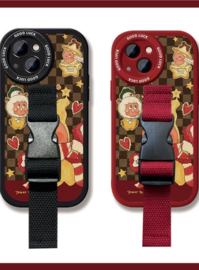 ins少女卡通星星人适用苹果17 16 15腕带手机壳iPhone14 13 12华为mate60 pro 70支架三星小米15定制型号橙色