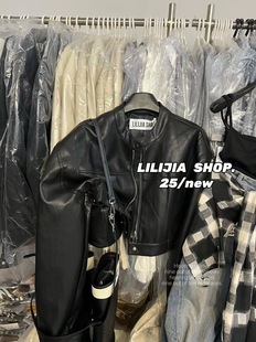 2025秋季 百搭显瘦宽松立领系带长袖 新款 时尚 皮衣外套 韩版 Miss家