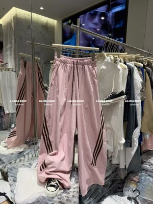 Miss家 2026夏季新款韩版时尚百搭宽松三条杠阔腿休闲抽绳长裤女