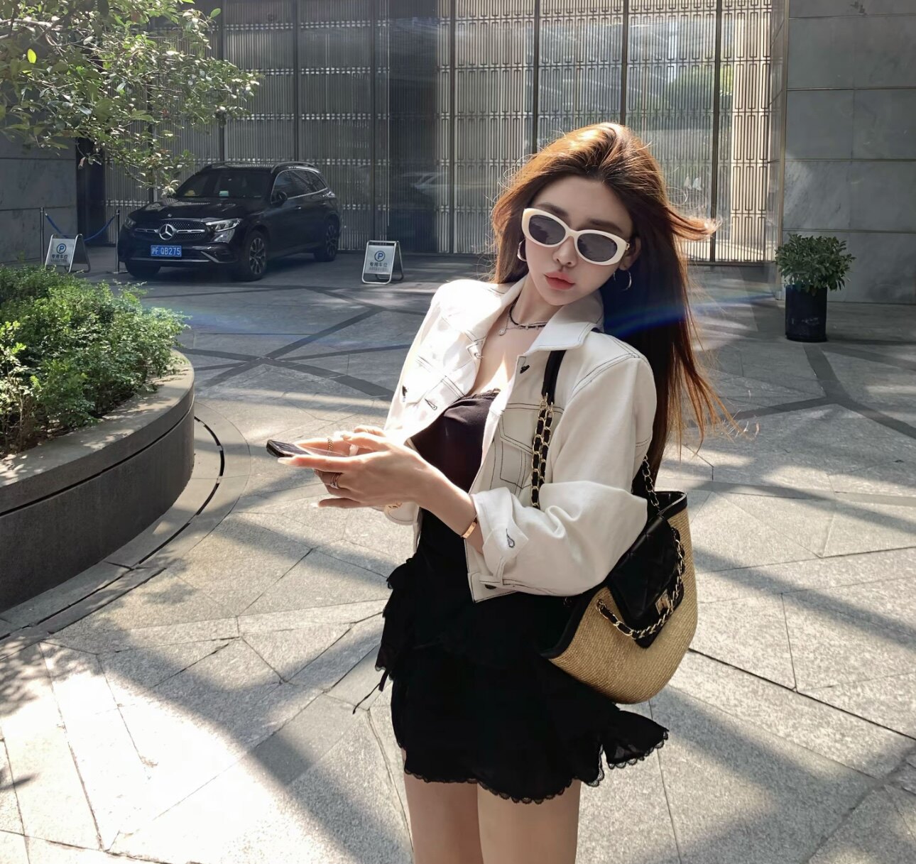 Miss家 2026春新款牛仔外套女宽松小个子高腰白色明线百搭上衣