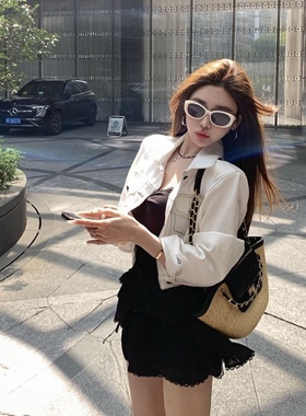 Miss家 2026春新款牛仔外套女宽松小个子高腰白色明线百搭上衣