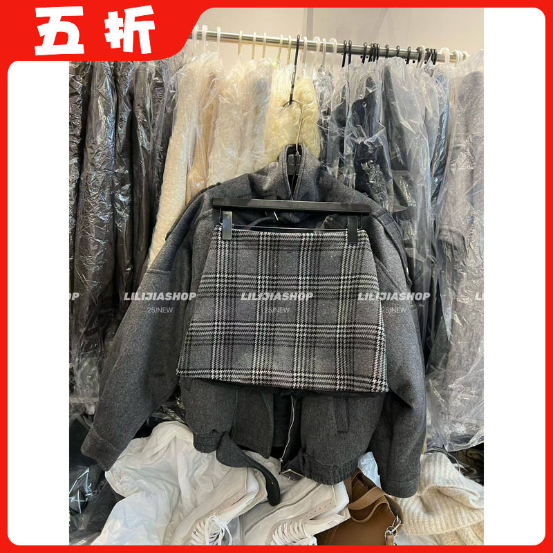【五折】2025秋冬新款韩版时尚百搭宽松显瘦格纹毛呢半身裙短裙女