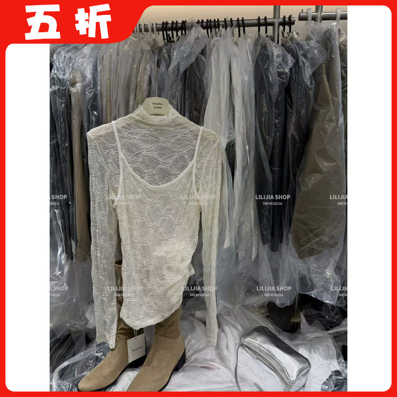 【五折】26秋季新款韩版时尚百搭显瘦蕾丝吊带背心+打底衫两件套