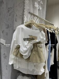 Miss家 美式高品质重工抽绳a字芭蕾风网纱拼接设计卡其半身裙女夏