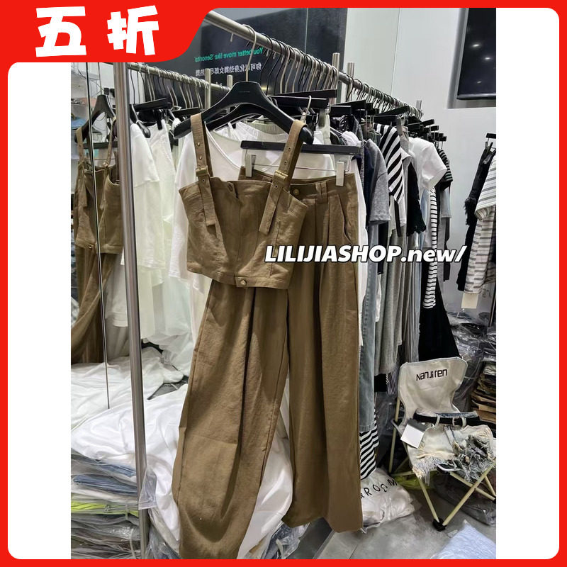 【五折】25夏韩版时尚百搭吊带辣妹性感背心+高腰阔腿休闲裤套装