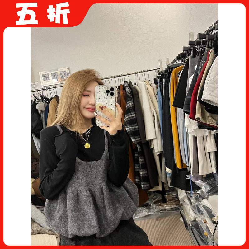【五折】25秋冬新款韩版时尚百搭宽松显瘦圆领长袖T恤+吊带套装女