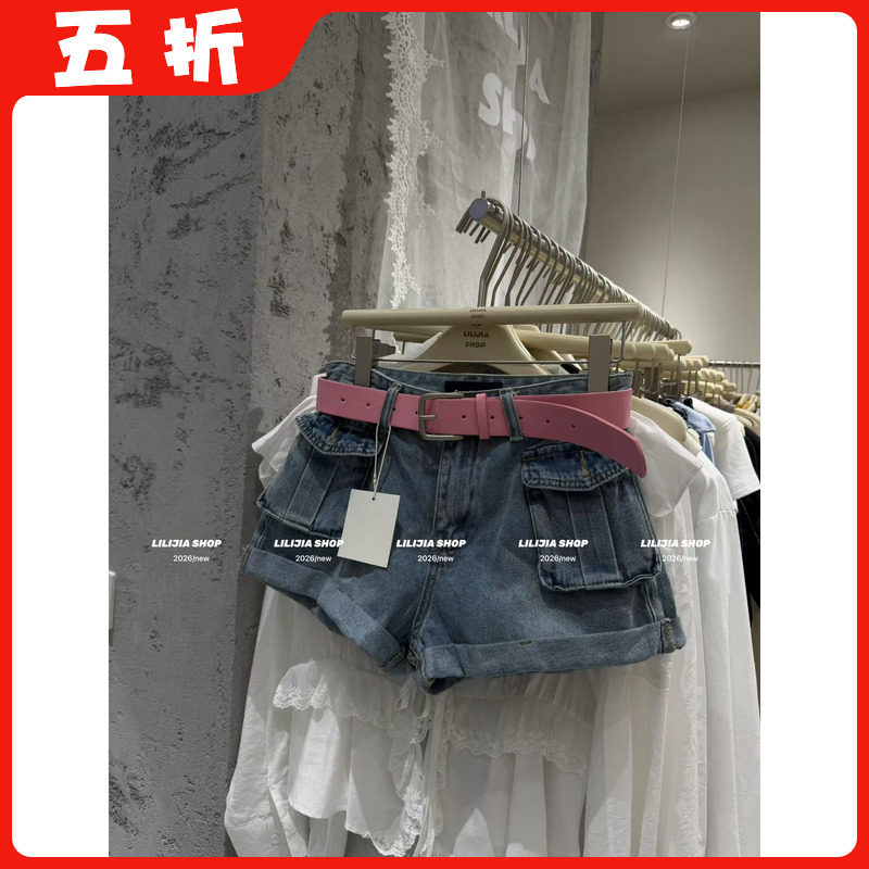 【五折】2026夏季新款韩版时尚百搭显瘦高腰牛仔工装短裤女配腰带