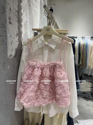 Miss家 2026新款韩版时尚百搭显瘦立体花朵高级感吊带背心短款女