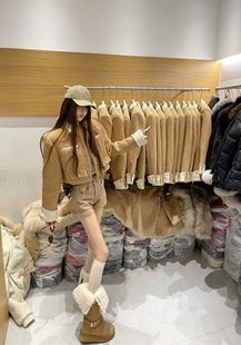 Miss家小香风撞色立领毛呢羽绒小外套女修身显瘦短款新年战袍上衣