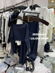 Miss家2025春季新款辣妹斜肩露肩短款长袖上衣腰带阔腿裤休闲套装