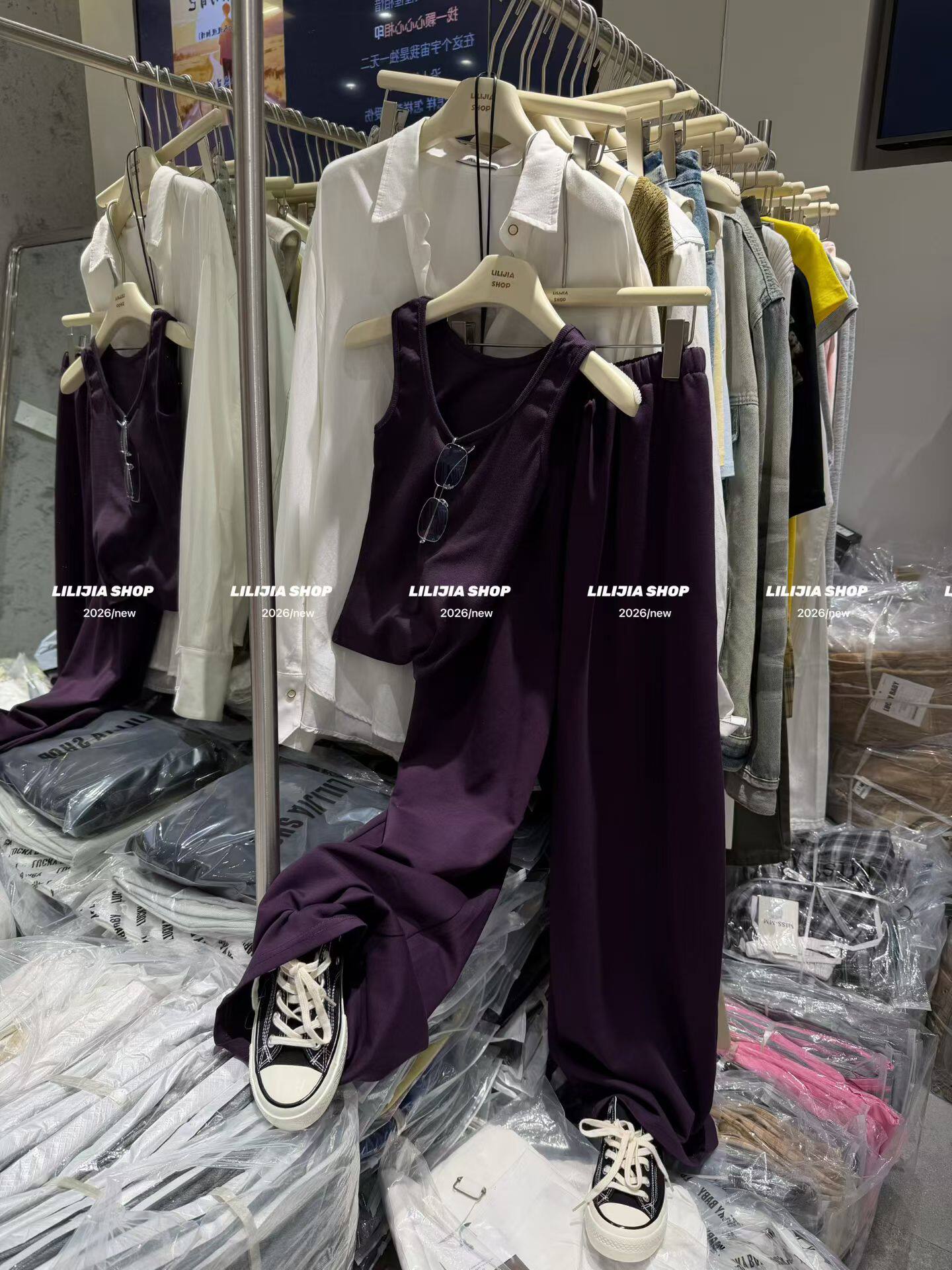 Miss家 韩国东大门2026夏季时尚性感吊带背心+阔腿裤两件套套装