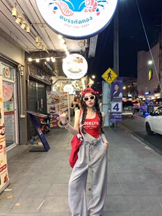 宽松阔腿裤 女韩版 2026春减龄气质百搭休闲背带灰色连体裤 Miss家