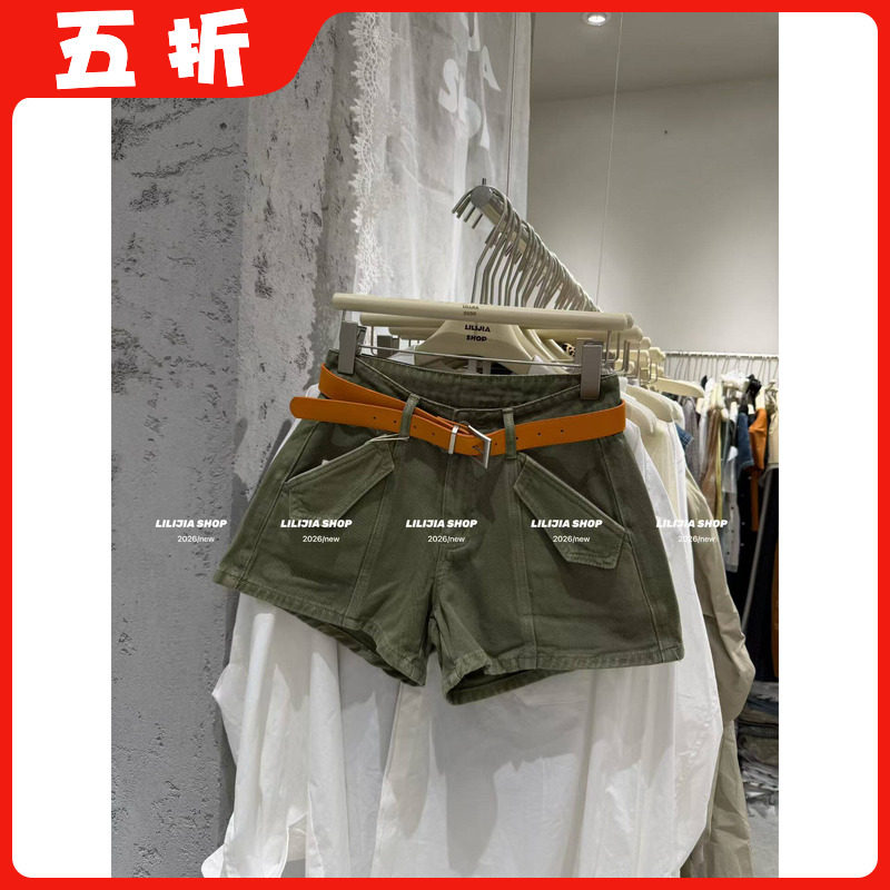 【五折】夏季韩版时尚百搭宽松显瘦设计感小众工装牛仔短裤配腰带