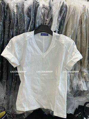 Miss家 2025年秋季新款时尚洋气v领垫肩宽松简约百搭短袖T恤女