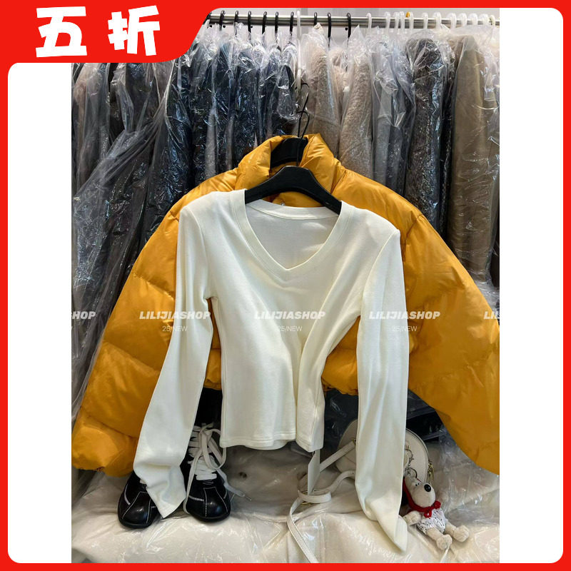 【五折】2025秋冬新款韩版时尚百搭修身显瘦V领长袖打底衫T恤女