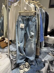 百搭显瘦气质破洞牛仔阔腿裤 Miss家 时尚 韩版 韩国东大门2026新款