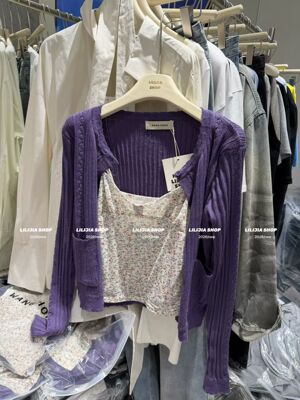 Miss家 2026新款韩版时尚百搭显瘦碎花吊带背心女+针织开衫两件套