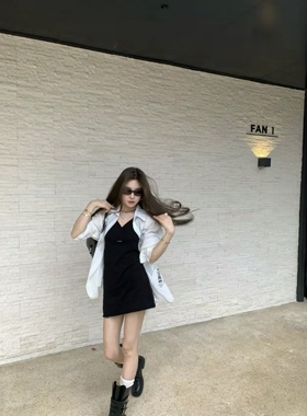 Miss家 2026春季新款韩版时尚百搭显瘦气质针织吊带黑色连衣裙女