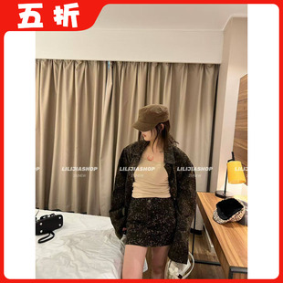 【五折】2025秋季新款韩版时尚百搭显瘦宽松豹纹牛仔外套+半身裙