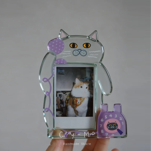 可爱亚克力小猫相框记录四季 照片高颜值相片拍立得小卡展示架立牌