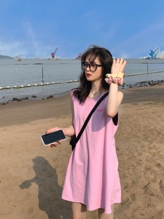 宽松bf风嘻哈纯棉无袖 篮球背心女夏外穿潮ins韩版 t恤运动上衣球服