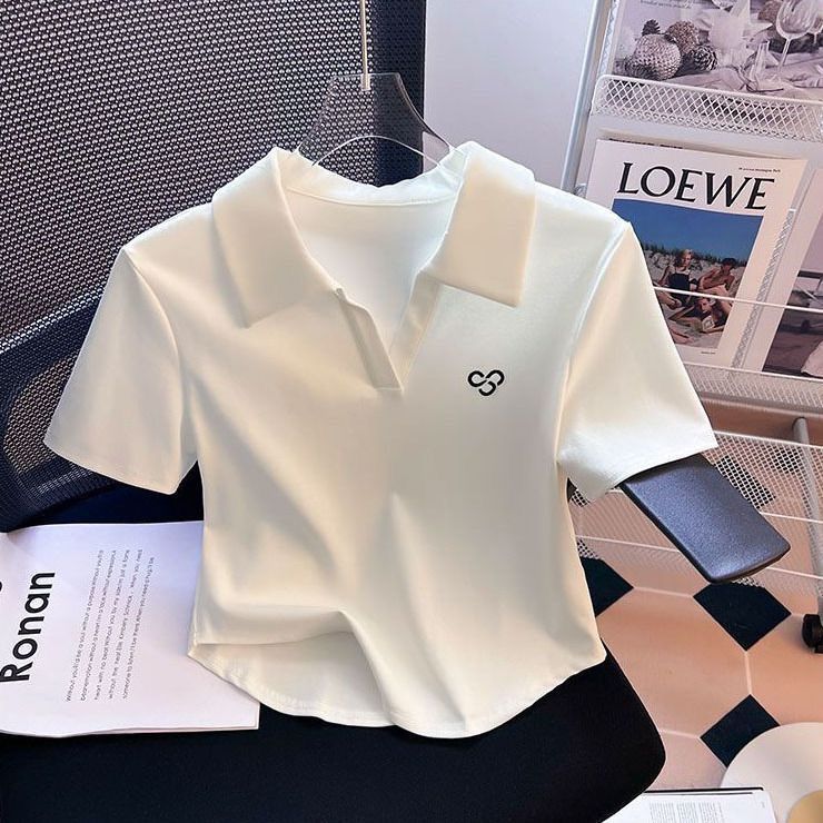 polo领短袖t恤女夏季2025新款韩版小个子高级感短款上衣正肩体恤