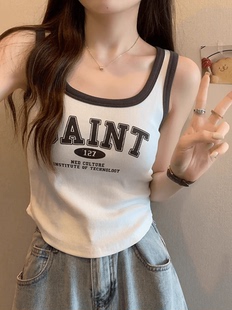 不規則字母吊帶背心女內搭夏季 大碼 胖mm遮肚顯瘦打底短款 上衣 新款