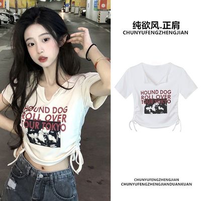 纯欲风甜辣妹短款设计感T恤女夏装ins潮2025新款韩版修身显瘦上衣