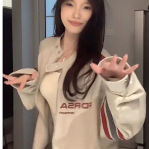 美式复古美拉德条纹撞色卫衣棒球服女春秋宽松oversize潮牌冲锋衣