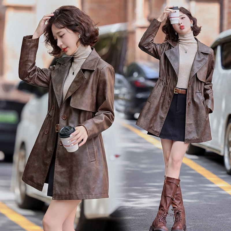 狐狸毛领蛋白皮衣外套女2025冬季新款加绒加厚修身中长款棉服欧货