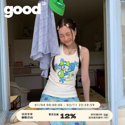 美好商店MeihaoStore清凉夏日蓝绿配色抱梨小兔无袖背心