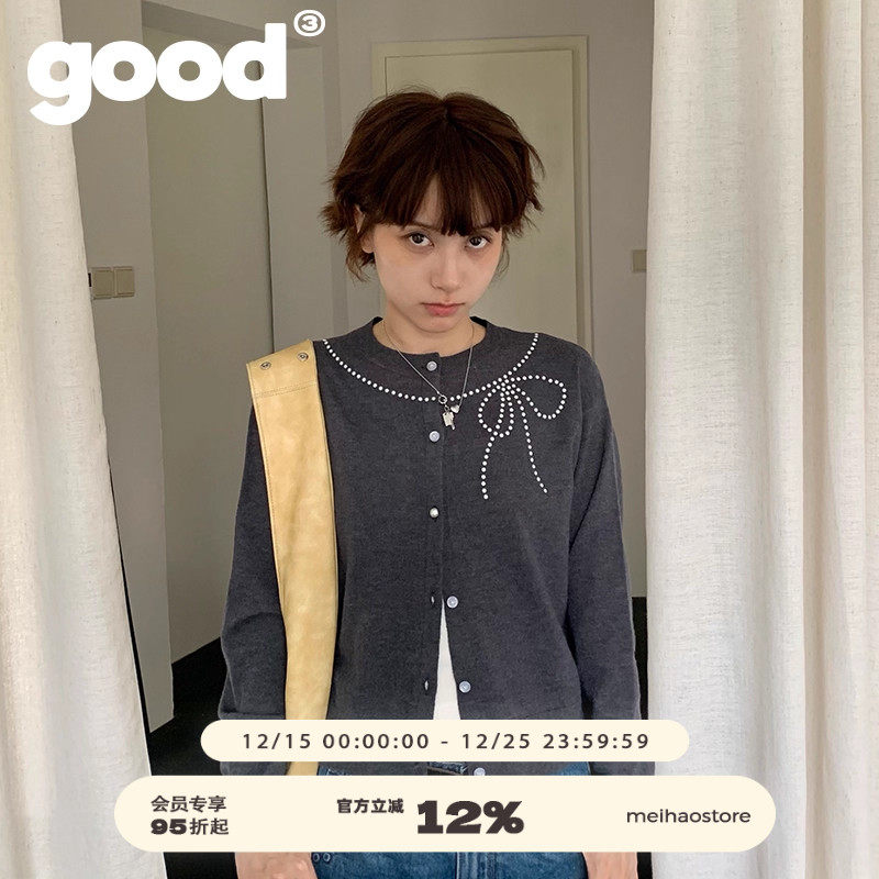 美好商店珍珠烫钻开衫毛衣