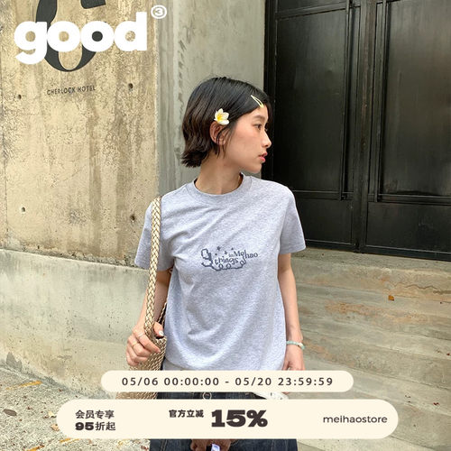 美好商店MeihaoStore花灰色字母goodthings in meihao基础印花T恤
