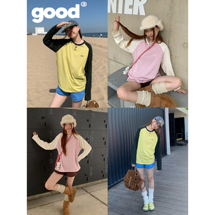 T恤 logo刺绣撞色插肩长袖 美好商店MeihaoStore「简单穿穿」 good