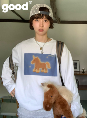 美好商店MeihaoStore「梦角星芒」会有好运的发光独角兽长袖T恤