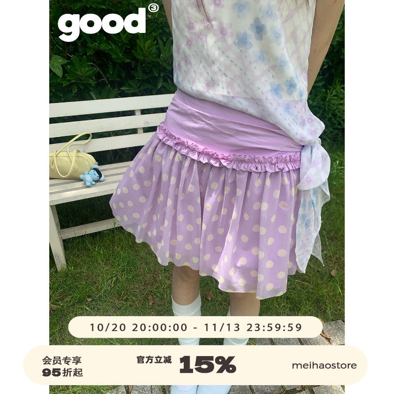 美好商店MeihaoStore「芋泥波波」香芋小蛋糕波点抽褶网纱短裙