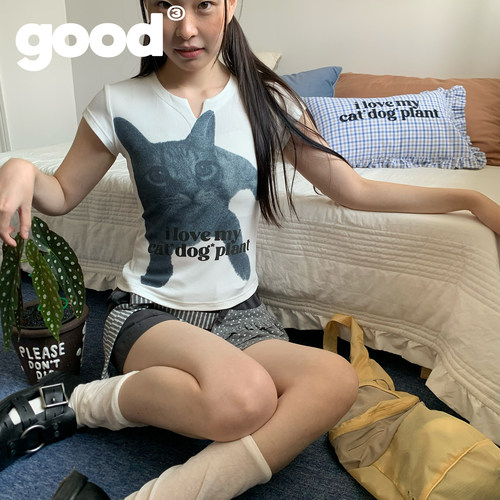 美好商店MeihaoStore[猫狗植物]系列慵懒休憩猫咪小板型短袖T恤