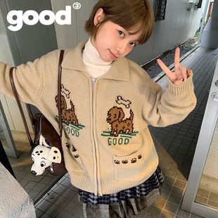 美好商店MeihaoStore很有秋冬氛围 浅褐色小狗狗毛衣开衫